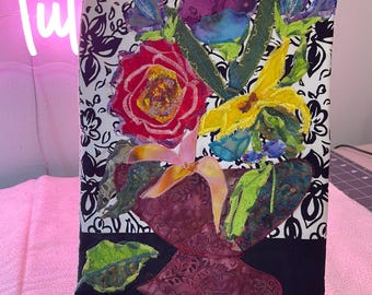 Rose floral fabric collage