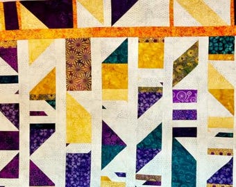 Batik Modern Quilt, 'Quilt Hieroglyphics' Design (60x70 inches)