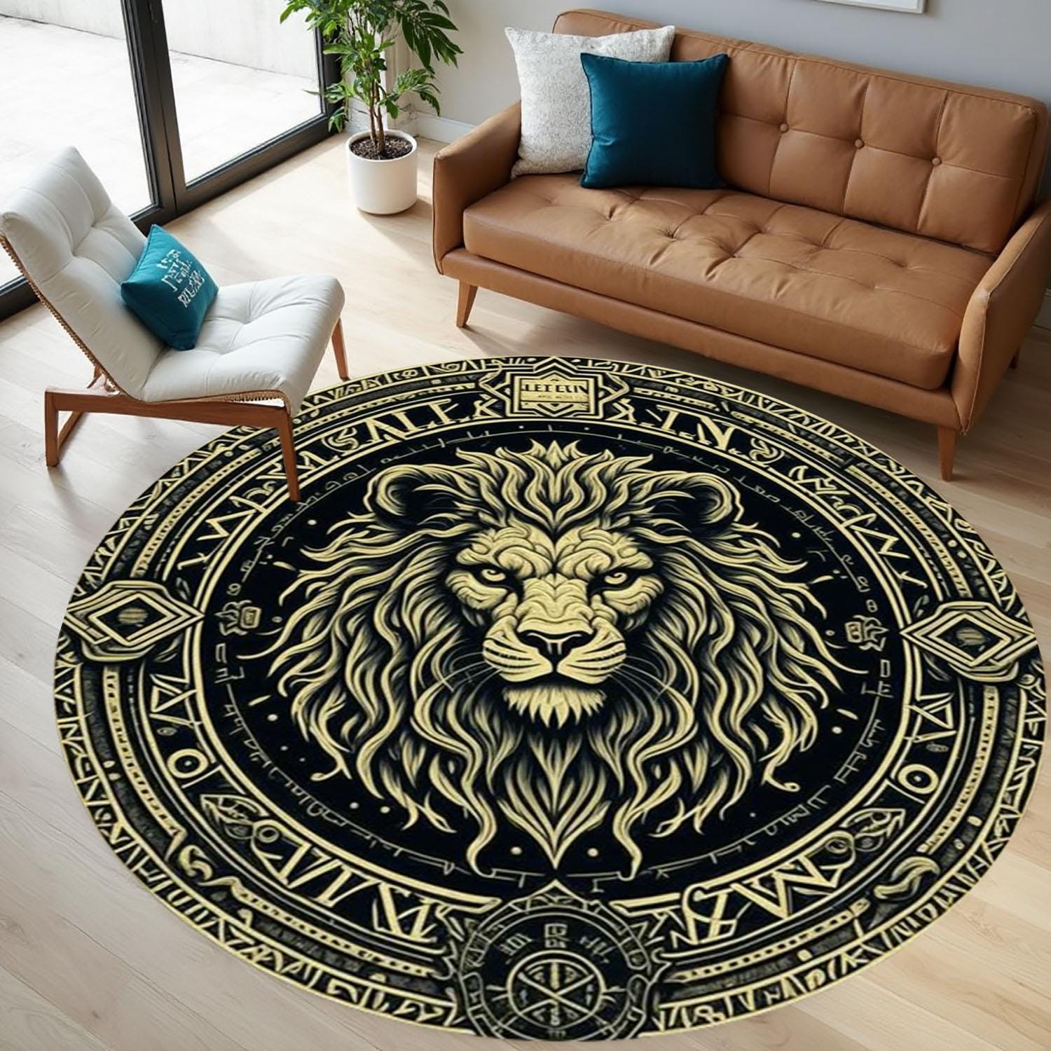 Modern Round Rug, Leon Pattern Rug,  Saloon Rug, Non Slip Rug,Washable Rug,Home Gift Rug,Custom Rug, Design Carpet, Style Rug New Gift Rug