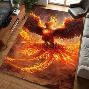 Phoenix Pattern Rug,Phoenix Design Rug, Artwork Rug, Luxury Rug,Saloon Rug, Non Slip Rug, Washable Rug, Home Gift Rug, New Year Gift