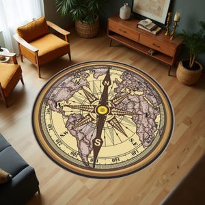 Tapis rond Carte, Tapis Compass, Tapis décoratif Compass, Tapis de salon, Tapis nautique, Tapis design Compass, Carpette Compass, Tapis moderne, Tapis populaire