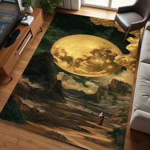 Moon Themed Rug, View Rug, Pattern Rug, Luxury Rug, Colorful Design Rug, Saloon Rug, Non Slip Rug, Washable Rug, Home Gift Rug, Stylish Rug