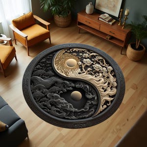 Alfombra Yin Yang, Alfombra con patrón Yin Yang, Alfombra redonda, Alfombra de salón de alfombra personalizada minimalista, Alfombra antideslizante, Alfombra lavable, Alfombra de regalo para el hogar, Alfombra personalizada, Decoración del hogar