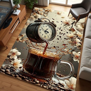 Coffee Shop Rug, Coffee Pattern Rug, Area Rug, Realistic Coffee Decor Carpet , Modern Kitchen Rug , Coffee Lover Gift , Unique Area Rug