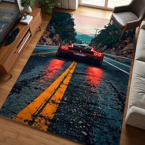 Sport Car Rug, Neon City Car Rug, Luxury Car Carpet, Car Rug, Garage Rug, Custom Rug, Popular Rug, Modern Rug, Young Room Rug,Tuning Car Rug