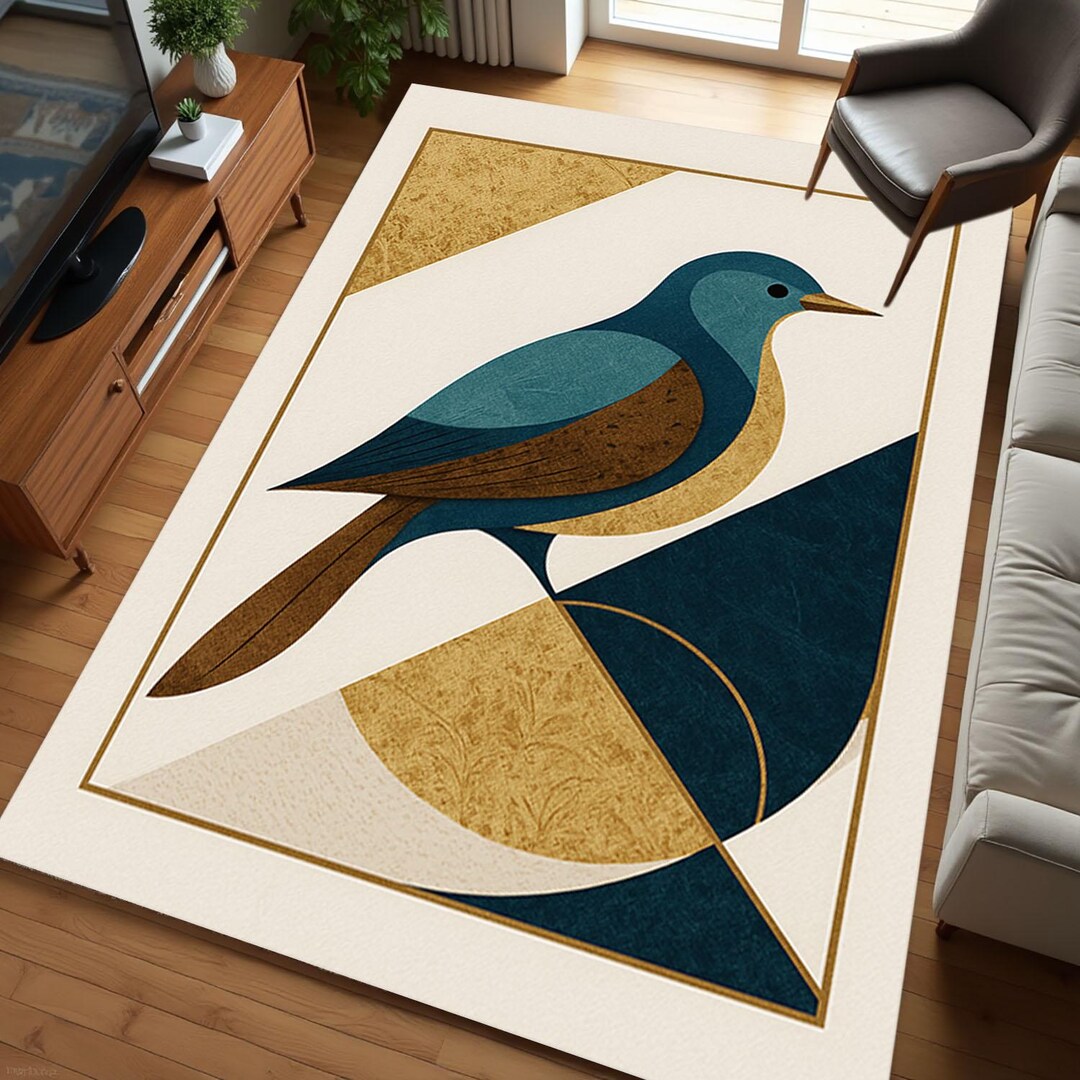 Bird Pattern Carpet, Cottagecore Rug With Hummingbird Art for Rustic ...