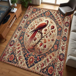 Old Bird Pattern Carpet, Cottagecore Rug With Hummingbird Art For Rustic Home Decor, Bird Rug, Hummingbird Decor, Pink Floral Printed Rug