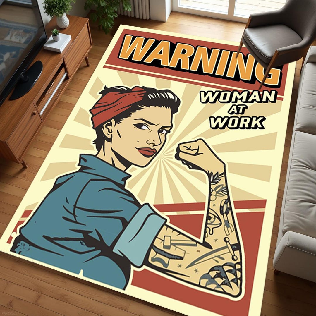 Work Site Rug Women at Work Pattern Rug, Luxury Rug, Saloon Rug, Non Slip Rug ...