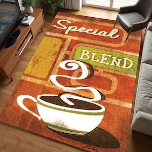 Coffee Shop Rug, Coffee Pattern Rug, Area Rug, Realistic Coffee Decor Carpet , Modern Kitchen Rug , Coffee Lover Gift , Unique Area Rug