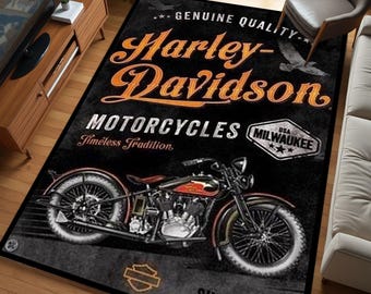 Motorcycle Gang Rug, Harley Davidson Pattern Rug Artwork Rug, Luxury Rug,Saloon Rug, Non Slip Rug, Washable Rug, Home Gift Rug,New Year Gift