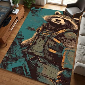 Rocket Marvel Rug, Marvel Rug Fantastic Rug, Cartoon character rug, Gaming Room, Marvel Rug, Washable Rug, Non Slip Rug,Special Edition Rug