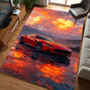 Sport Car Rug, Neon City Car Rug, Luxury Car Carpet, Car Rug, Garage Rug, Custom Rug, Popular Rug, Modern Rug, Young Room Rug,Tuning Car Rug