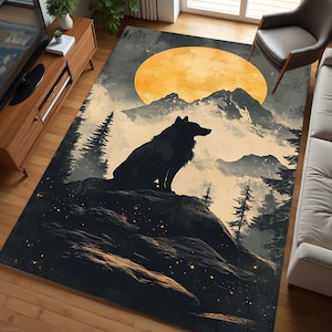 Wolf Rug, Wolf Pattern Rug, Animal Rug, Wolf Themed Rug, Custom Rug, Animal Live Rug, Living Room Rug, Personalized Gift Rug, Non-Slip Rug