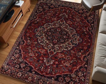 Red Vintage Rug, Artwork Rug, Luxury Rug, Saloon Rug, Non Slip Rug, Washable Rug, Home Gift Rug,Stylish Carpet, New Year Gift Desing Rug