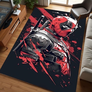 Tapijt met Deadpool-patroon, fantastisch tapijt, stripfiguurtapijt, vloerkleed slaapkamer, Marvel-tapijt, wasbaar vloerkleed, antisliptapijt, vloerkleed speciale editie