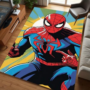 Spiderman, Spider man Rug, Cartoon Character Rug, Washable Rug, Non Slip Rug, Saloon Rug, Livingroom Rug, Popular Rug, Boy Room Gift