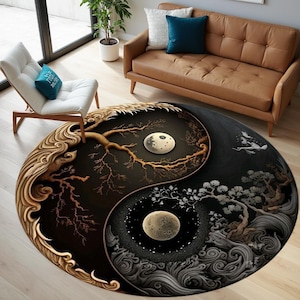 Alfombra Yin Yang, Alfombra con patrón Yin Yang, Alfombra redonda, Alfombra de salón de alfombra personalizada minimalista, Alfombra antideslizante, Alfombra lavable, Alfombra de regalo para el hogar, Alfombra personalizada, Decoración del hogar