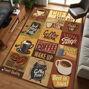 Coffee Shop Rug, Coffee Pattern Rug, Area Rug, Realistic Coffee Decor Carpet , Modern Kitchen Rug , Coffee Lover Gift , Unique Area Rug