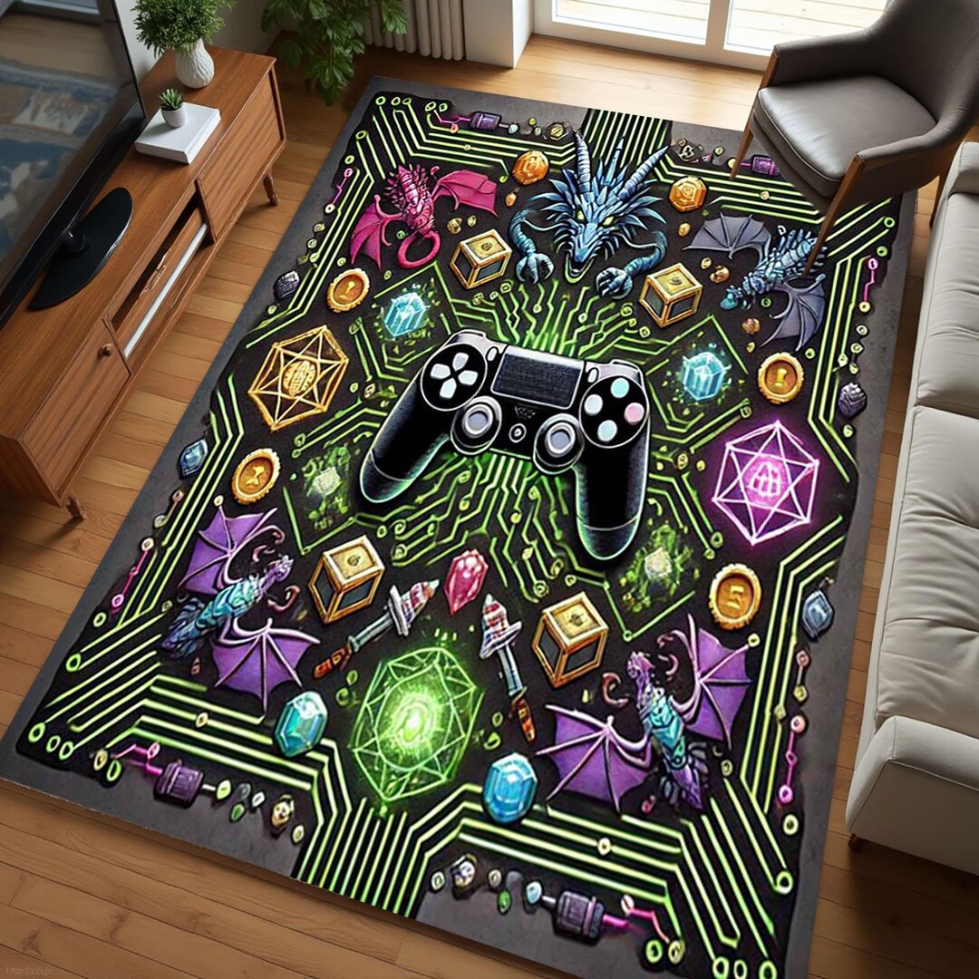 Gaming Room Rug, Vintage Gamer Rug, Gamepad Figure Aesthetic Rug, Gift ...