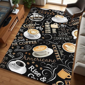 Coffee Shop Rug, Coffee Pattern Rug, Area Rug, Realistic Coffee Decor Carpet , Modern Kitchen Rug , Coffee Lover Gift , Unique Area Rug