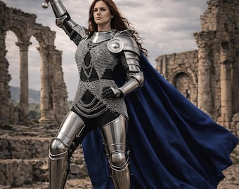 Female Knight Armor Costume with Sword | Medieval Warrior Outfit | Fantasy Armor Set for Women | Renaissance Cosplay | LARP Knight Costume