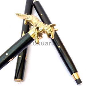 Walking Stick Fox Handle Brass Wooden Victorian Foldable Cane Collectible Mens Gift, Husband Gift, Anniversary Gift, Halloween