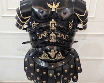 Roman Black Muscle Armor Medieval Greek - Gladiator Muscle Armor Cuiras with Helmet and Shoulders - Spartan 300 Halloween LARP & Reenactment