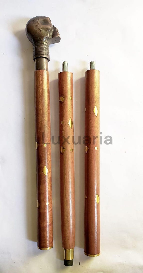 Vintage Brass Handle Walking Cane - 36 Inch Antique Style Wooden Walking Stick