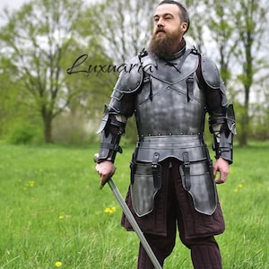 Medieval Knight Blackened Steel Ortwin- Full Body Armor Suit - Fantasy Full Body Armor - Cuirass,Pauldrons,Arm Guads,Leg Greaves