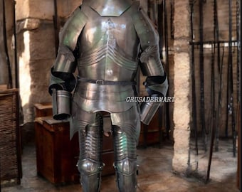 Medieval Armor Knight German Gothic Battle Armor Suit Wearable SCA LARP | Battle Armor Suit Combat Full Body Steel Armet for LARP & Display