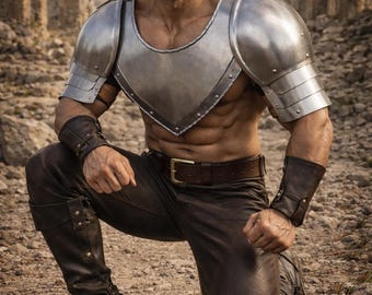 Medieval Gladiator Armor Shoulder Set | Steel Chest Plate Armor | Warrior Costume | LARP Cosplay Armor | Renaissance Festival Outfit