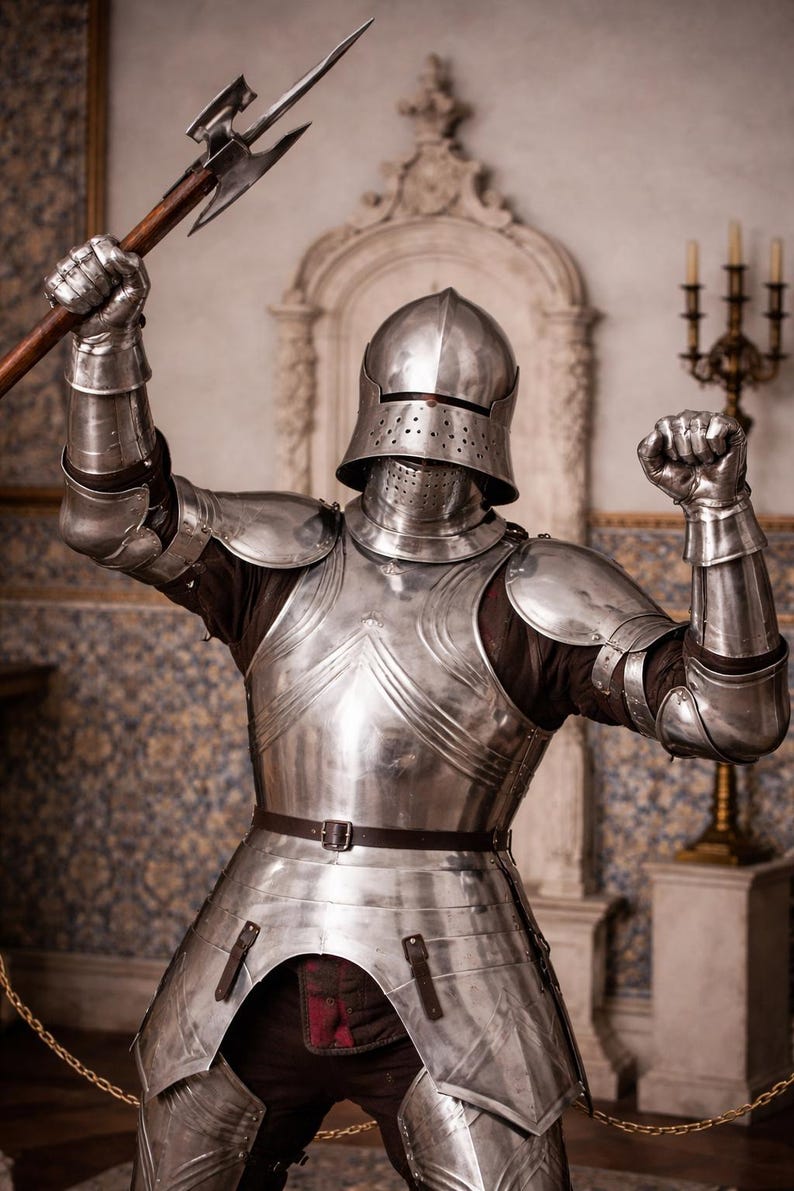 Medieval Full Plate Knight Armor With Halberd – Gothic Steel Suit of ...