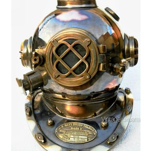 Vintage Diving Divers Helmet 18-Inch Copper & Brass Diving Helmet – Nautical Maritime Decor, Mark V Scuba Diver Helmet Replica