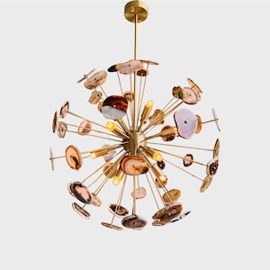 Mid Century Natural Agate Stone Sputnik Brass Lights Modern Chandelier Pendant Mid century Brass Ceiling Light with Marble Sputnik light