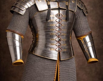 Lamellar Medieval Armor with Chainmail – Handmade Steel Cuirass Helloween Gift