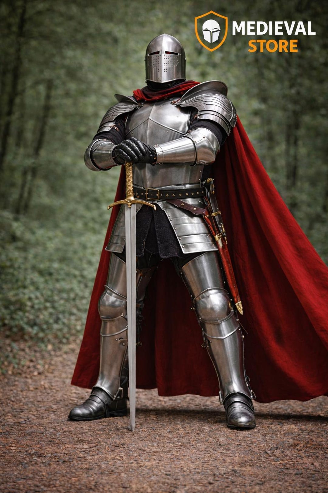 Medieval Knight Full Plate Armor Suit With Red Cape – Wearable Steel ...