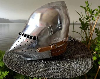 Handmade Steel Bascinet Helmet – Houndskull Visor, SCA LARP Armor
