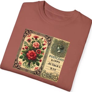 GLÜCKLICHE MÜTTER TAG Shirt, Vintage Blumen Postkarte T-Shirt, Retro T-Shirt, Natur-Liebhaber-Geschenk, Freizeitkleidung, Frühlings-Outfit, Geschenk für Mutter oder Oma