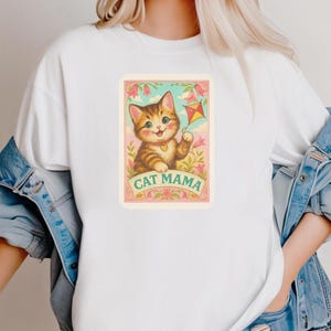 CAT MAMA VINTAGE Style T-Shirt, Soft Cotton Tee for Cat Lovers, Gift for Pet Owners Mom, Perfect for Birthdays and Mother&#39;s Day, Casual Wear