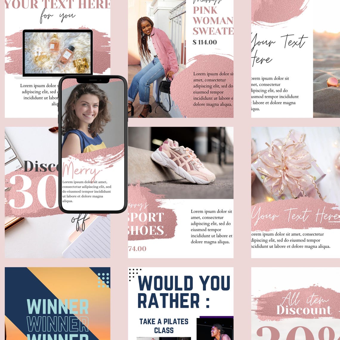 Pink Blush Instagram Post and Story Templates Editable Social Media ...