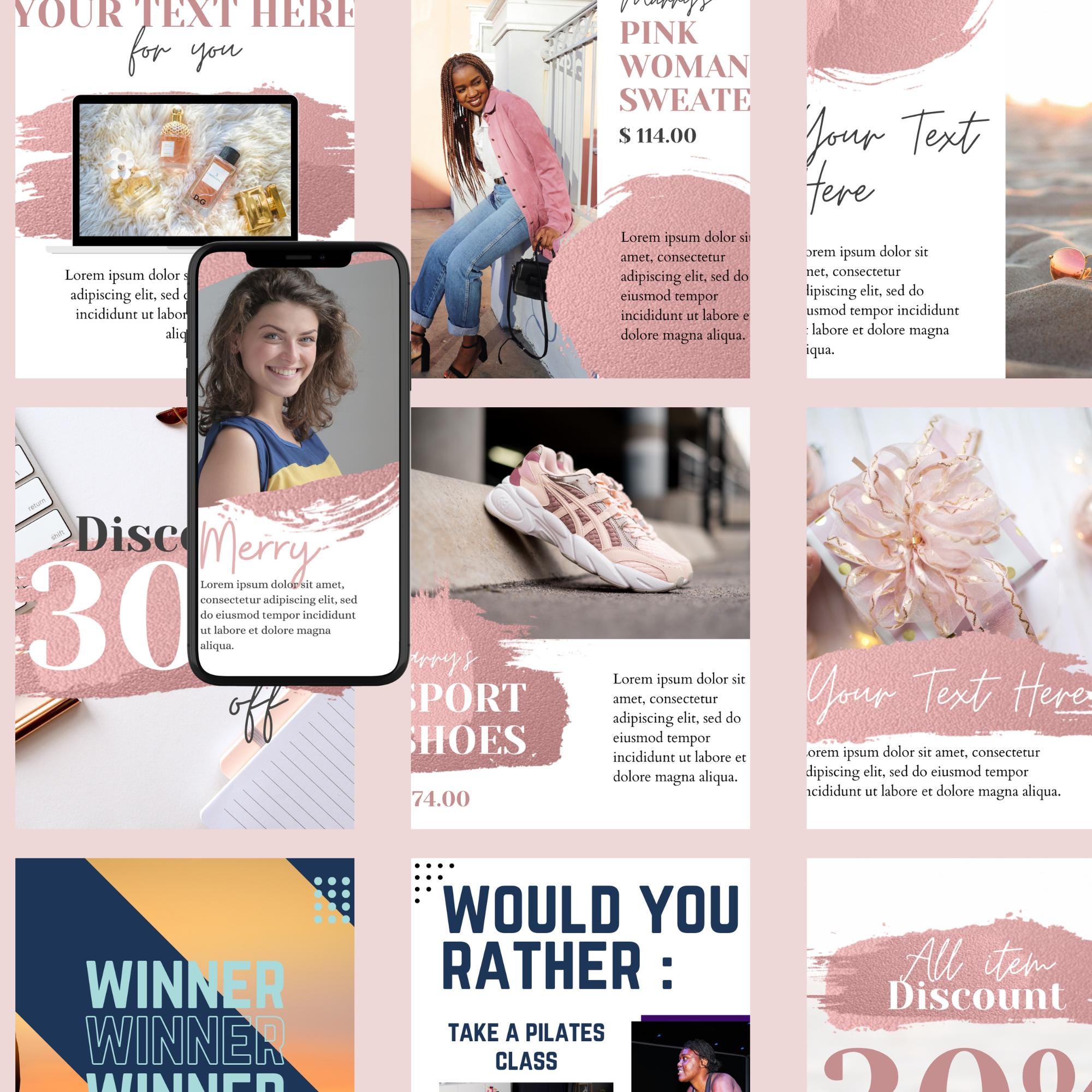 Pink Blush Instagram Post and Story Templates Editable Social Media ...