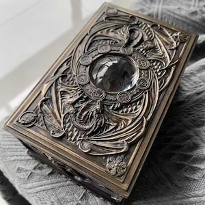 Coffret à bijoux vintage en résine européenne Leviathan Fantasy avec dragons gardiens – Rangement symbolique et mystique