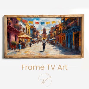 Arte de TV enmarcado | Pintura de la ciudad del Cinco de Mayo | Obra de arte mexicana | Descarga digital para TV | Descarga instantánea de Frame TV