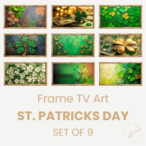 St. Patrick’s Day TV Frame Art – 9 digitale Bilder mit Kleeblättern & Gold | St. Patricks Deko für Samsung The Frame TV | TV Kunst Kleeblatt