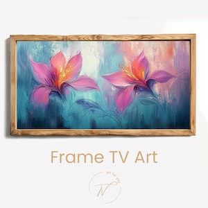 Vibrant Pink Lily Digital TV Art | Samsung Frame TV Download | Abstract Floral Painting | Colorful TV Screen Decor | Modern Living Room Art