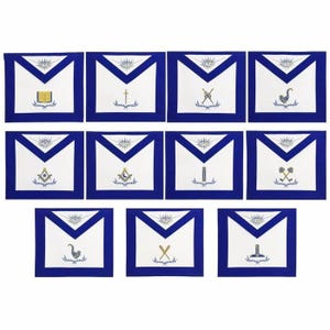 Officers Blue Lodge Officer Apron Set - Royal Blue Ribbon Embroidery Set of 11