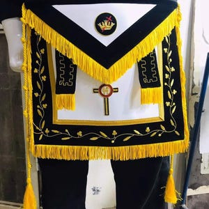Hand Embroidery Masonic Knight Templar Apron & Collar Black Velvet