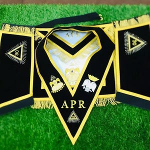 Scottish Rite 90th Degree Apron With Embroidery Collar & Cuff&#39;s Black