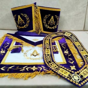 Masonic Grand Lodge Master Mason Lambskin Apron With Chain Collar & Cuffs
