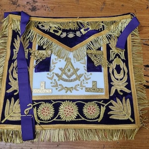 Masonic Regalia Grand Lodge Past Master Apron Purple Gold Hand Embroidered